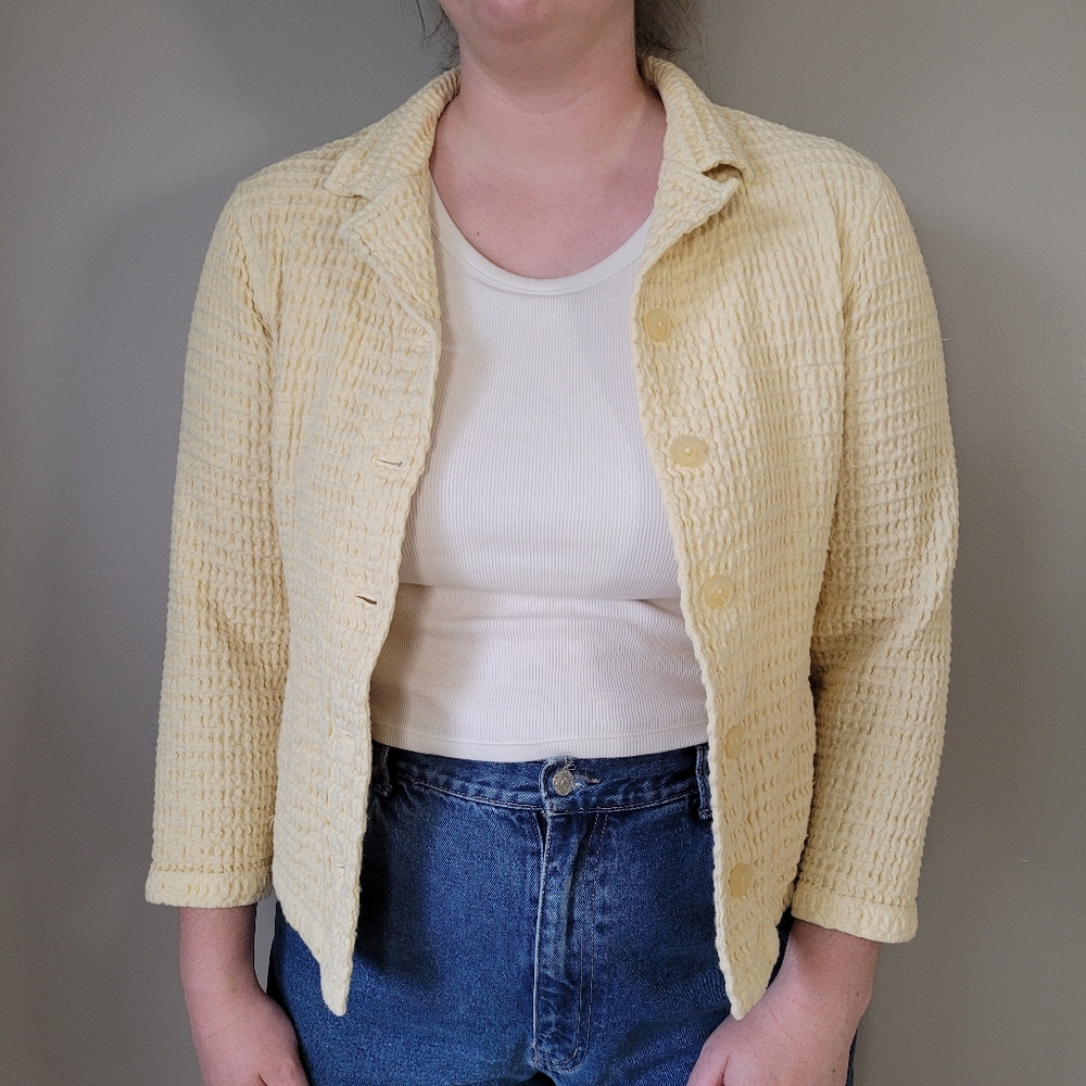 Yellow waffle cotton jacket shacket